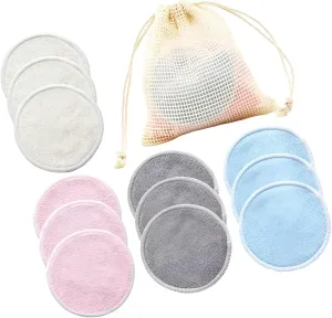 Reusable Makeup Remover Pads – 12-Pack Soft Bamboo Cotton Rounds with Wash Bag – Washable Eco-Friendly Facial Cleansing Pads for Sensitive Skin – Sustainable Zero Waste Cotton Rounds Set (Mix)