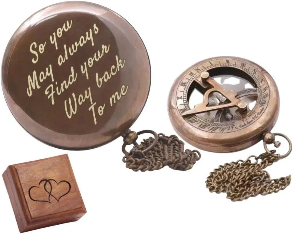 RII So You Can Always Find Your Way Back Home, Brass Compass Personalized Engraved Romentic Gifts for Men