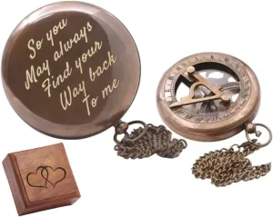 RII So You Can Always Find Your Way Back Home, Brass Compass Personalized Engraved Romentic Gifts for Men