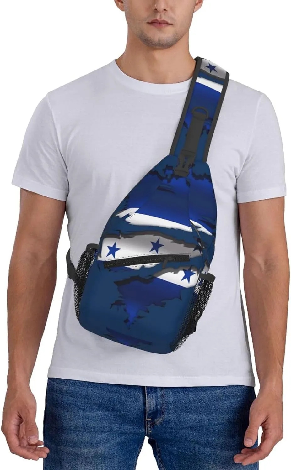 Ripped Honduras Flag Crossbody Bag Cross Chest Bag Adjustable Sling Backpack Sports Gym Shoulder Bags Travel Cycling Daypack Diagonally Casual Rucksack