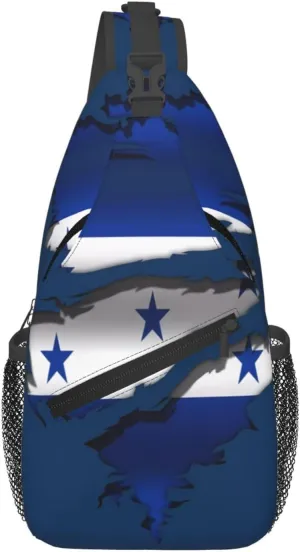 Ripped Honduras Flag Crossbody Bag Cross Chest Bag Adjustable Sling Backpack Sports Gym Shoulder Bags Travel Cycling Daypack Diagonally Casual Rucksack