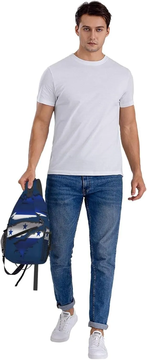 Ripped Honduras Flag Crossbody Bag Cross Chest Bag Adjustable Sling Backpack Sports Gym Shoulder Bags Travel Cycling Daypack Diagonally Casual Rucksack