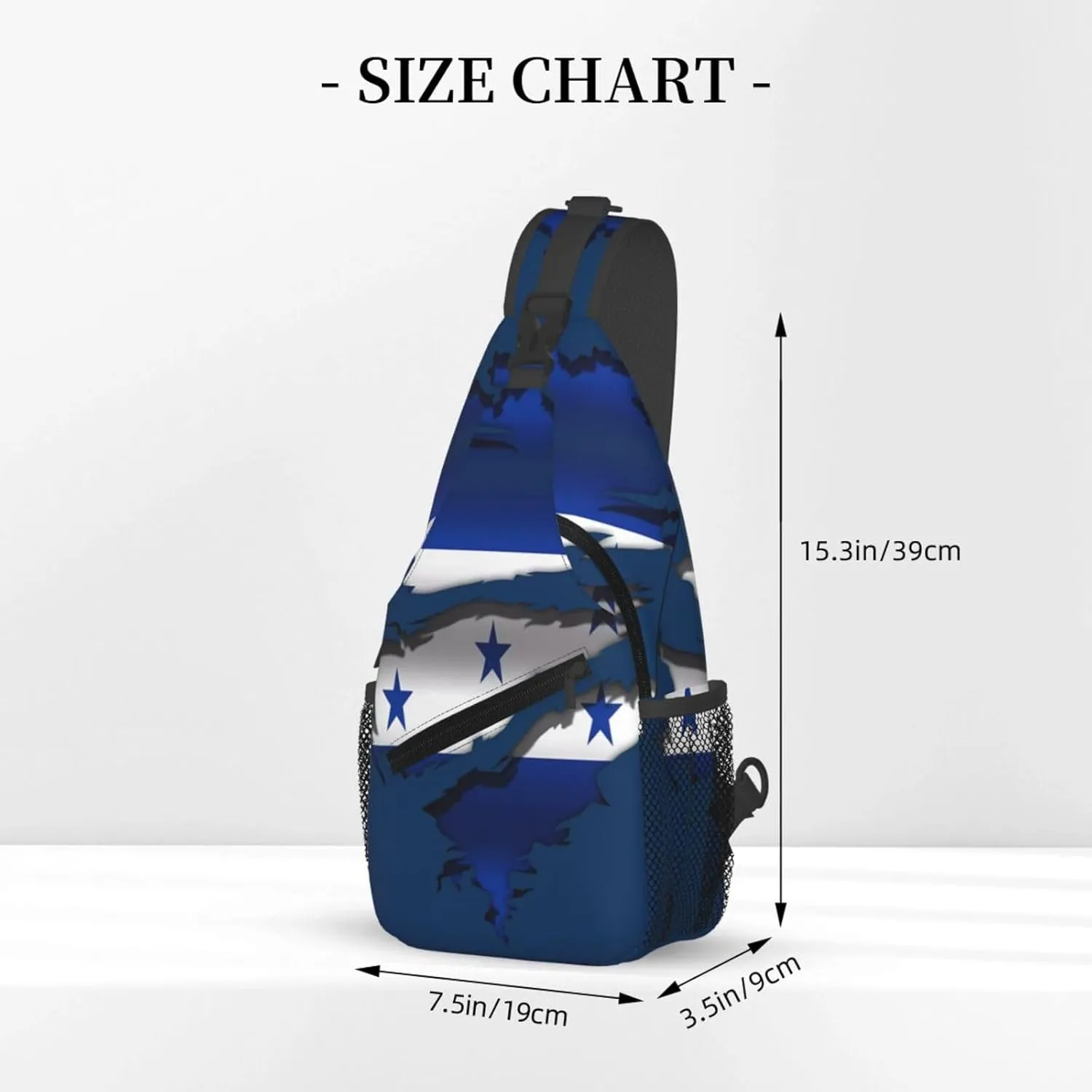Ripped Honduras Flag Crossbody Bag Cross Chest Bag Adjustable Sling Backpack Sports Gym Shoulder Bags Travel Cycling Daypack Diagonally Casual Rucksack