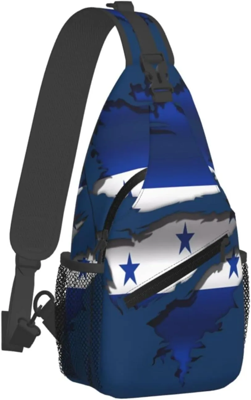 Ripped Honduras Flag Crossbody Bag Cross Chest Bag Adjustable Sling Backpack Sports Gym Shoulder Bags Travel Cycling Daypack Diagonally Casual Rucksack