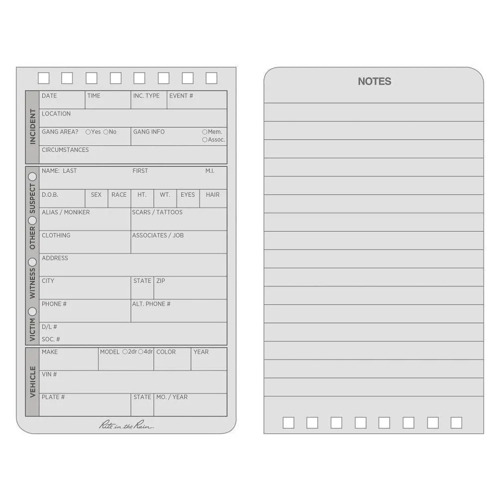 Rite in the Rain 104, Field Interview Polydura Notebook, 76mm x 127mm