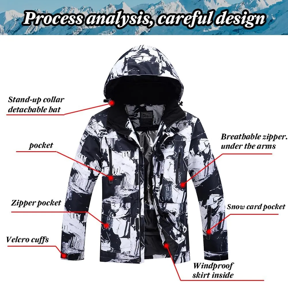 RIUIYELE Men's Ski Jacket and Pants Set Insulated Waterproof Snowsuits Winter Warm Outdoor Skiing Snowboard Jackets for Men