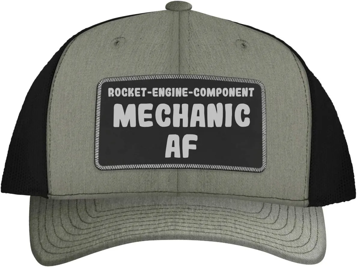 Rocket-Engine-Component Mechanic AF - Leather Black Patch Engraved Trucker Hat
