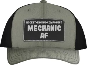 Rocket-Engine-Component Mechanic AF - Leather Black Patch Engraved Trucker Hat