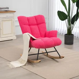 Rocking Chair Nursery Teddy, Upholstered Baby Fluffy Glider Rocker for Adults Small Spaces Indoor, Comfy Sherpa Compact Nursing Chairs for Living Room, Classroom, Bedroom, Hotpink
