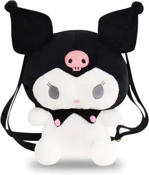 Roffatide Anime Kuromi Kids Plush Backpack Cartoon Black Cute Rabbit Teens Girls Boys Stuffed Backpack Kawaii Lolita JK Women Bag Birthday Gifts Black