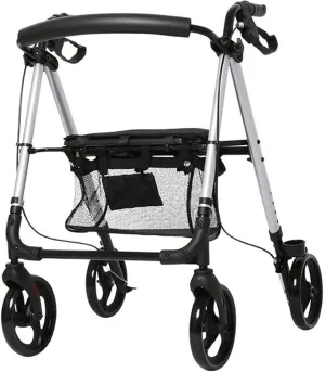 Rollator Walker Walking Frame Foldable Compact Mobility Aids with Seat Bag and Wheel Transport Walker Walking Stick Elderly Disabled
