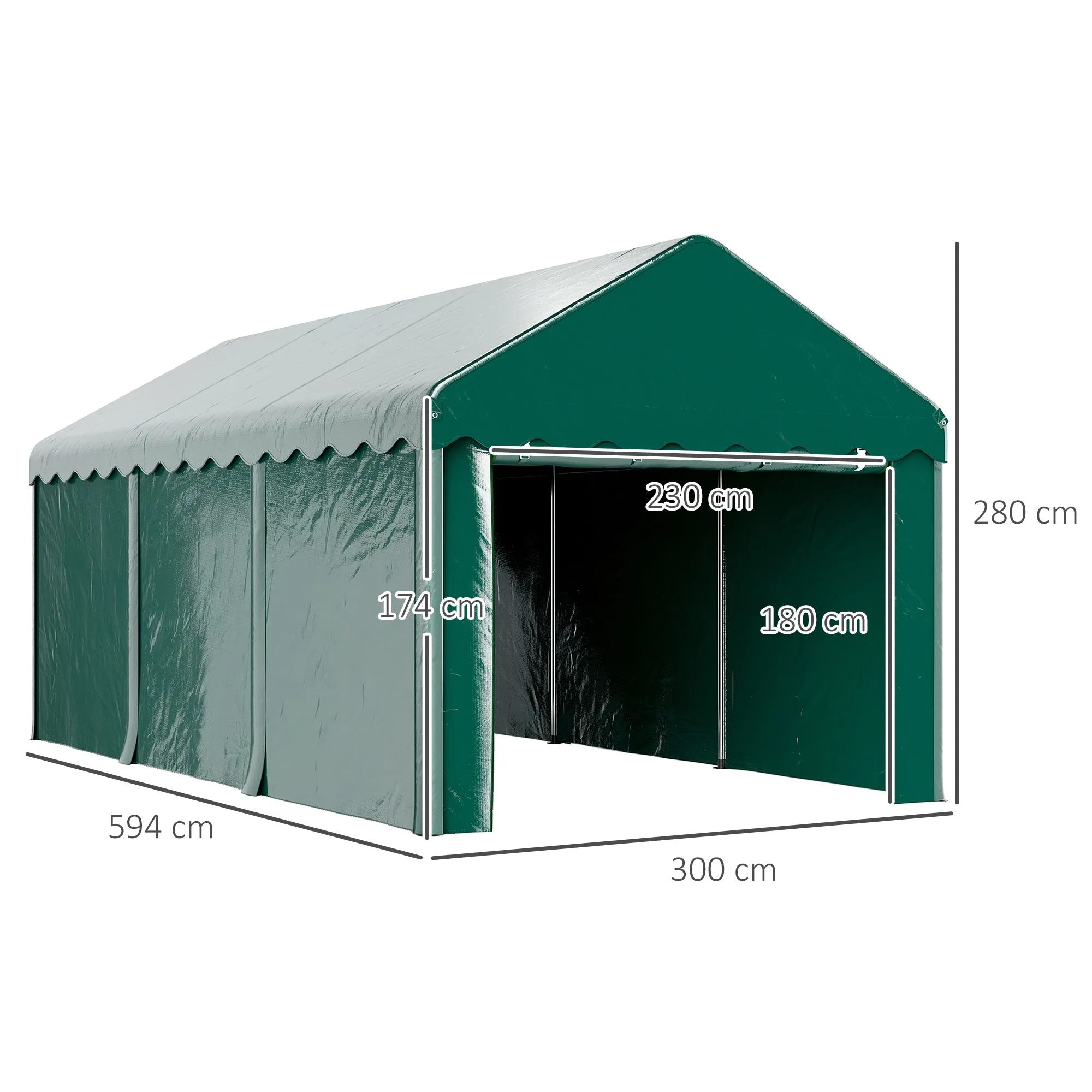 Rootz Garage Tent Carport - Vehicle Shelter - Boat Storage - UV Resistant - 594cm x 300cm x 280cm