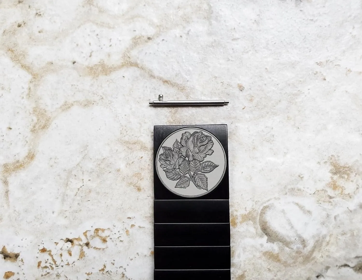 Roses Floral Engraved Band for 22mm Width Lugs Traditional Casual Luxury Watches and Smartwatches Black Stainless Steel Strap B-RS1