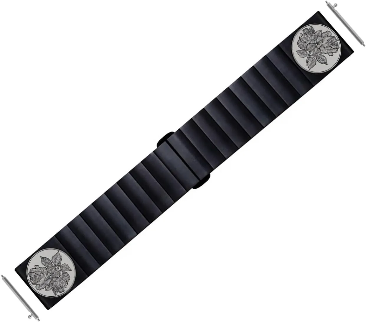 Roses Floral Engraved Band for 22mm Width Lugs Traditional Casual Luxury Watches and Smartwatches Black Stainless Steel Strap B-RS1