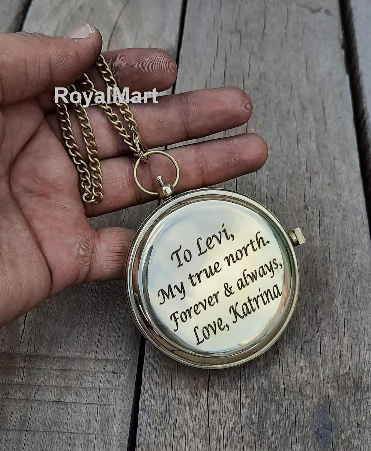 Royalmart Brass Sundial Compass with Brass Strip Push Button Open Mechanism Vintage Compass Engraved Compass Steampunk Accessory