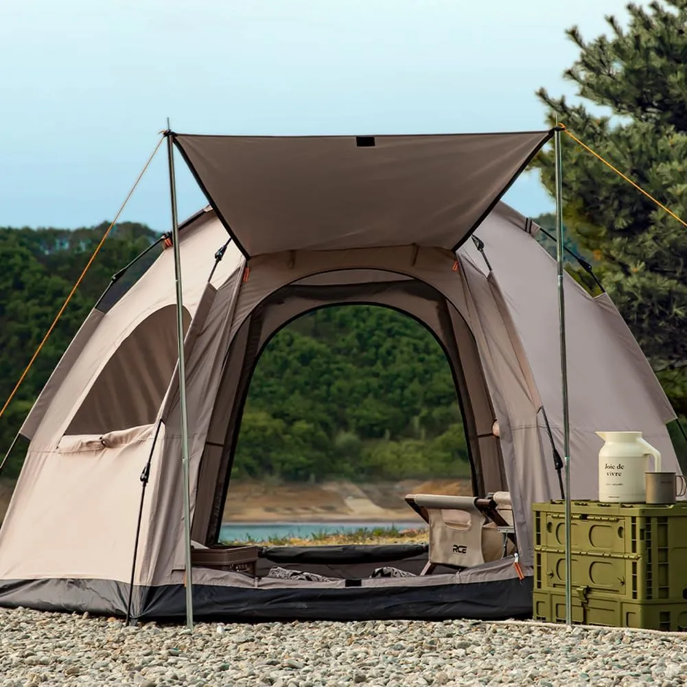 RTC Hexagon One Touch Tent with Instant Setup in 5 Seconds for 4-5 People tan 106(W) x87(D) x65(H) inch