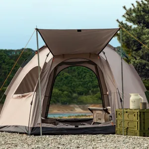 RTC Hexagon One Touch Tent with Instant Setup in 5 Seconds for 4-5 People tan 106(W) x87(D) x65(H) inch