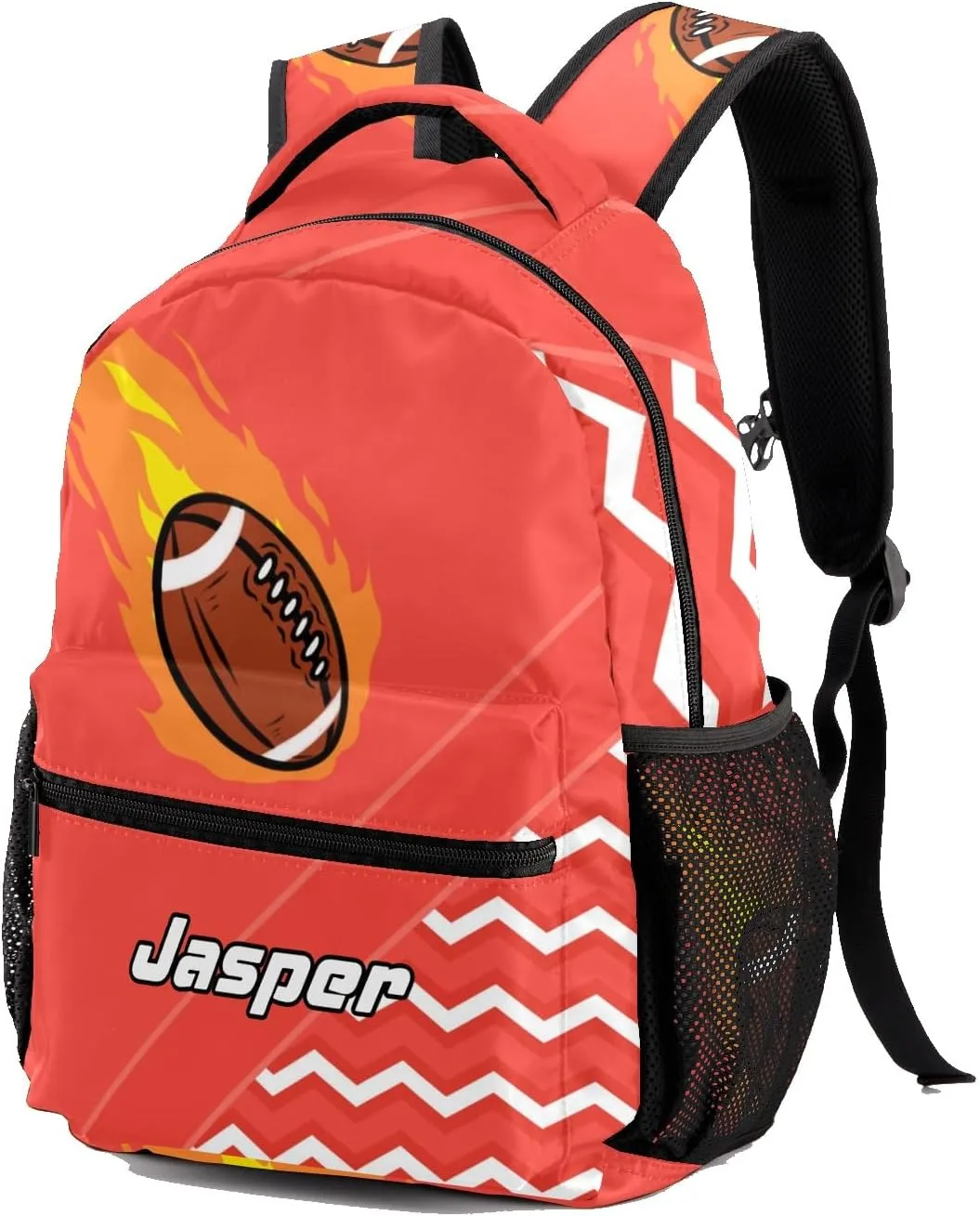 Rugby Football Fire Cool Excited Light Red Personalized School Bookbag with Your Own Name, Customization Casual Bookbags for Student Girls Boys