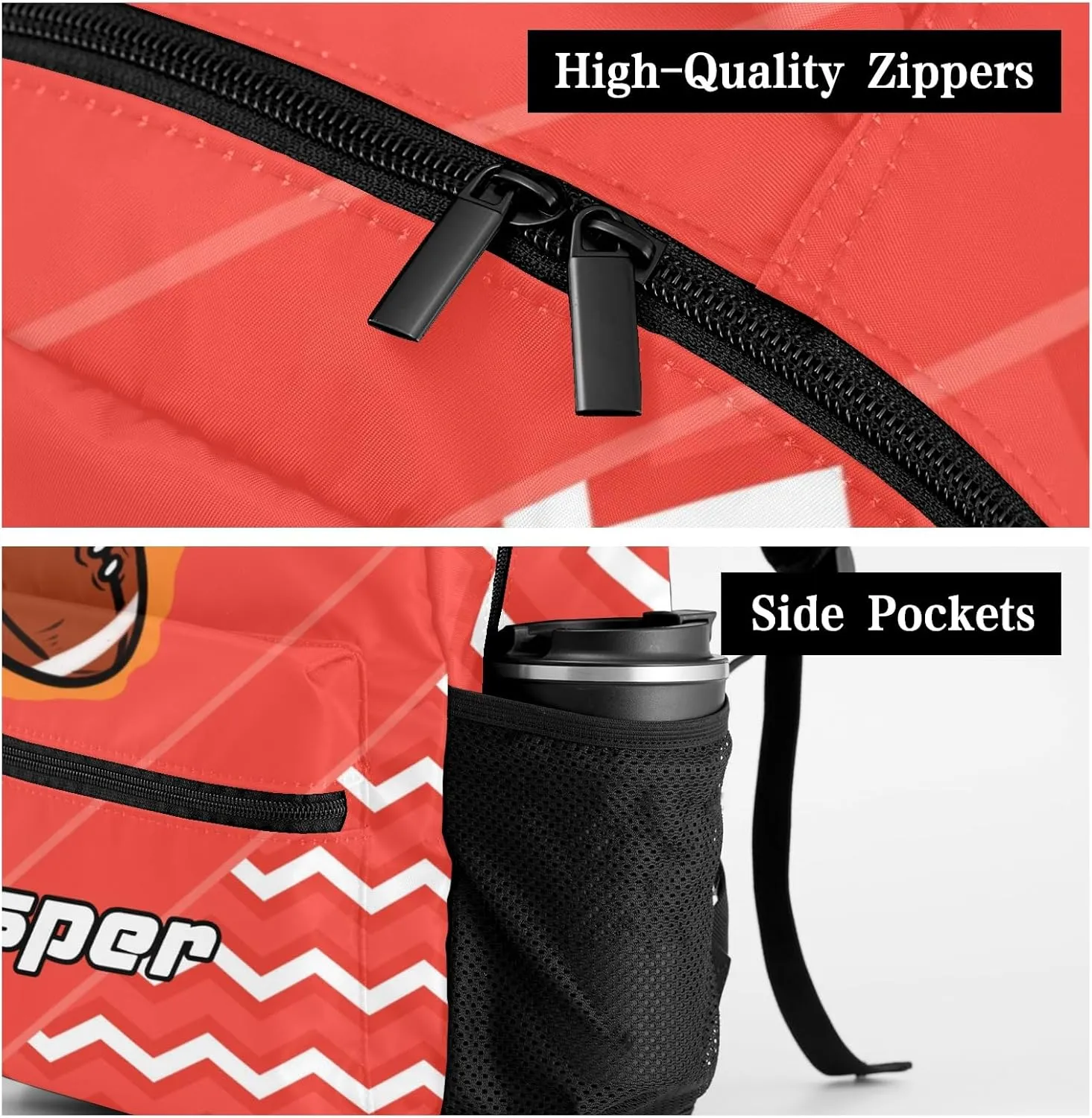Rugby Football Fire Cool Excited Light Red Personalized School Bookbag with Your Own Name, Customization Casual Bookbags for Student Girls Boys