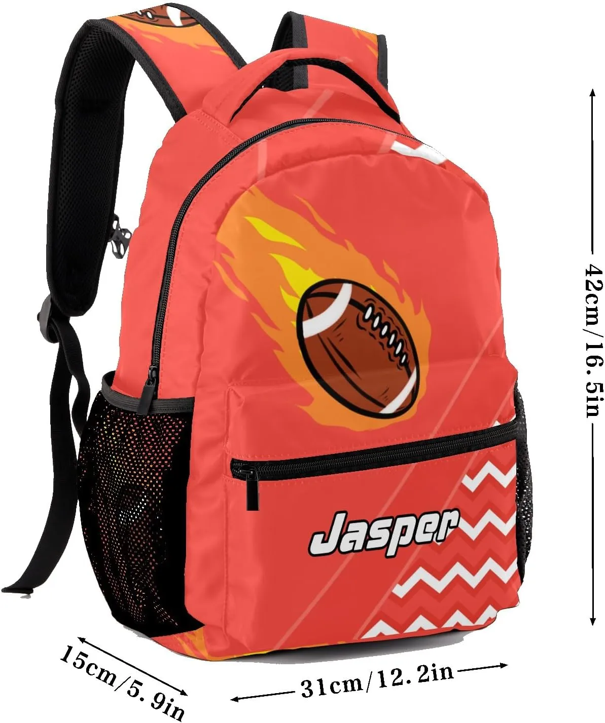 Rugby Football Fire Cool Excited Light Red Personalized School Bookbag with Your Own Name, Customization Casual Bookbags for Student Girls Boys
