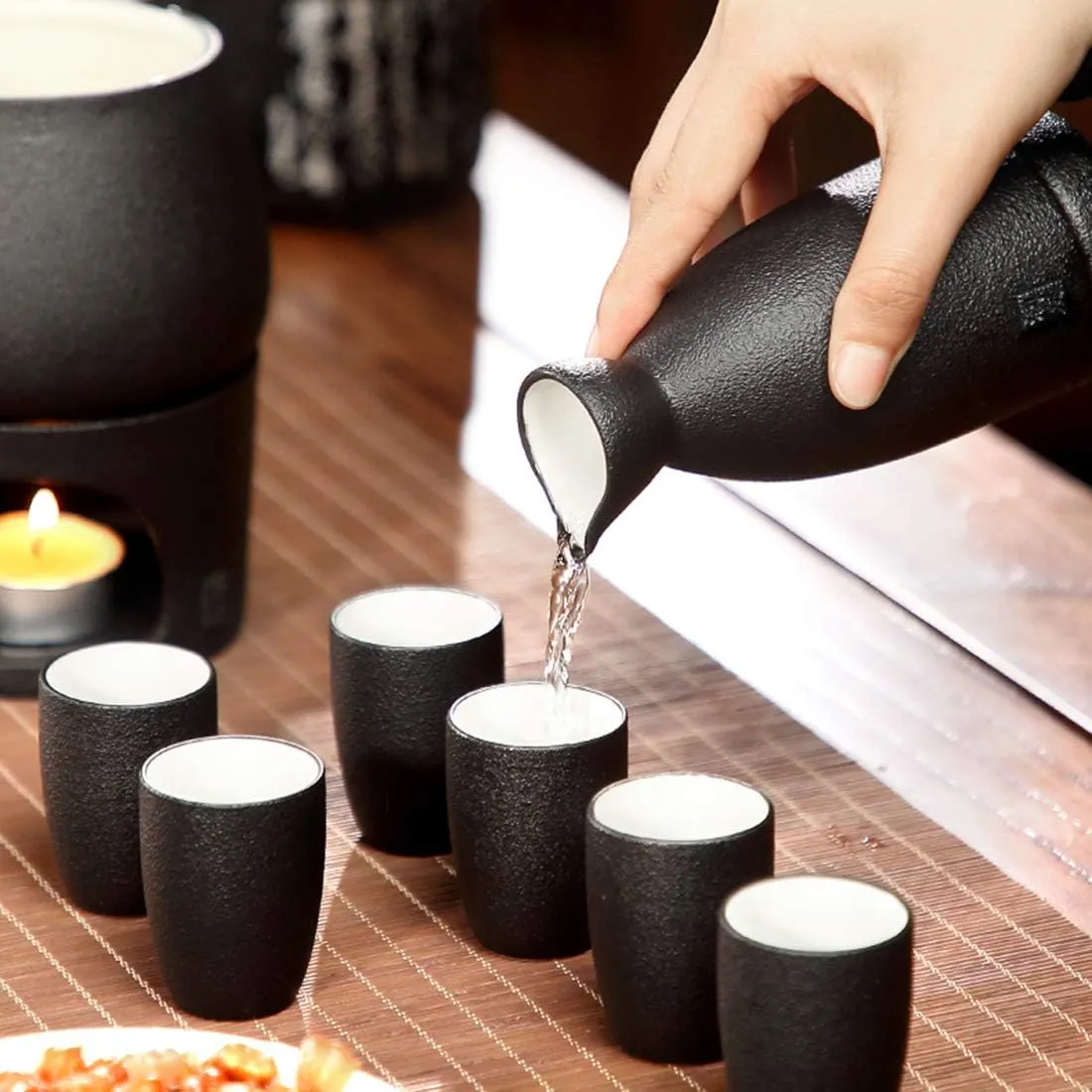 Sake Set, Saki Cups，Crafts Cup Ceramic Sake Set，Sake Set Japanese with Storage Bag Sake Cup Set 9 Pieces with Tray Traditional Porcelain Pottery Ceramic Cups Crafts Wine Glasses,10 Pieces of
