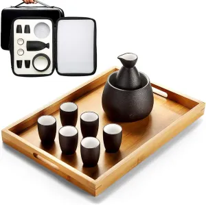 Sake Set, Saki Cups，Crafts Cup Ceramic Sake Set，Sake Set Japanese with Storage Bag Sake Cup Set 9 Pieces with Tray Traditional Porcelain Pottery Ceramic Cups Crafts Wine Glasses,10 Pieces of
