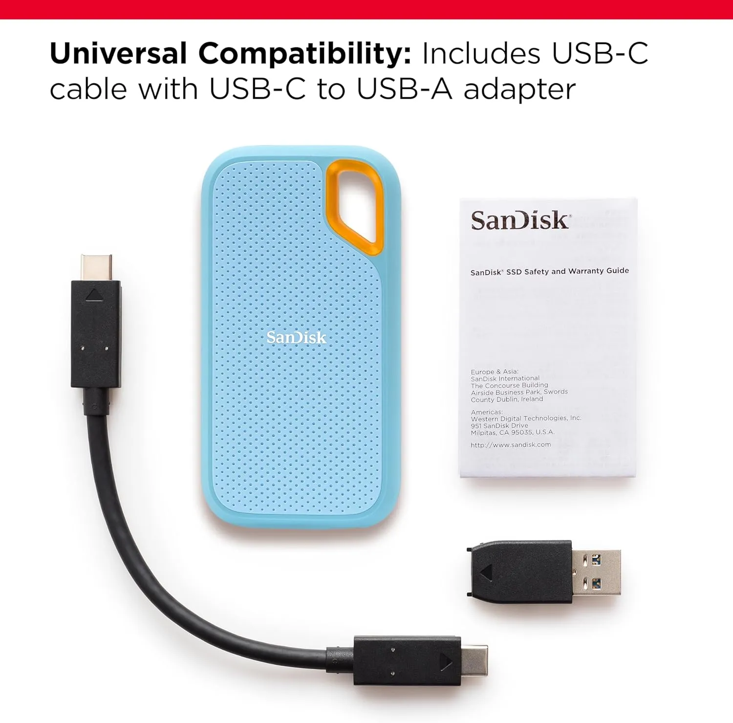 SanDisk 1TB Extreme Portable SSD - Up to 1050MB/s, USB-C, USB 3.2 Gen 2, IP65 Water and dust Resistance, Updated Firmware, Sky Blue - External Solid State Drive - SDSSDE61-1T00-G25B