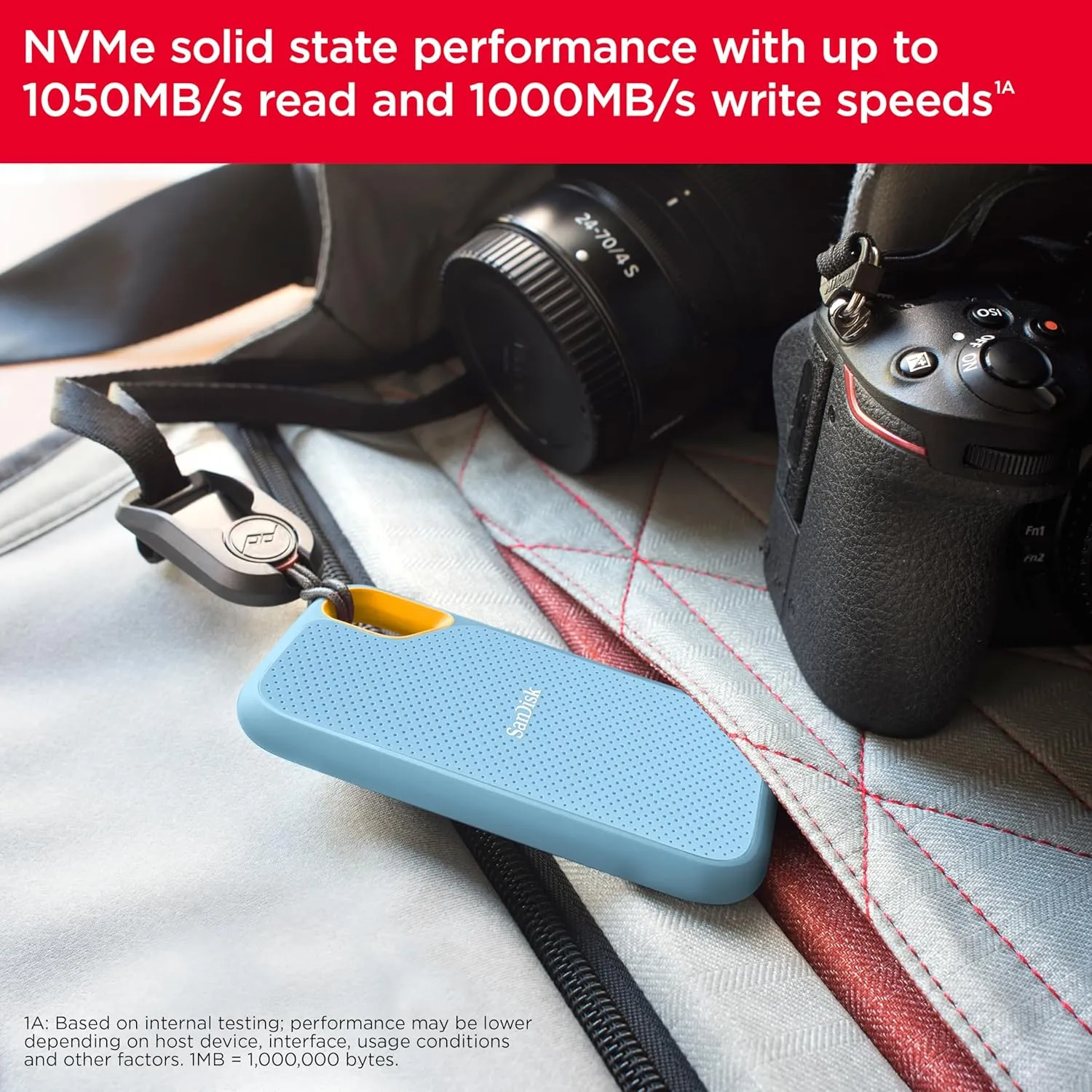 SanDisk 1TB Extreme Portable SSD - Up to 1050MB/s, USB-C, USB 3.2 Gen 2, IP65 Water and dust Resistance, Updated Firmware, Sky Blue - External Solid State Drive - SDSSDE61-1T00-G25B