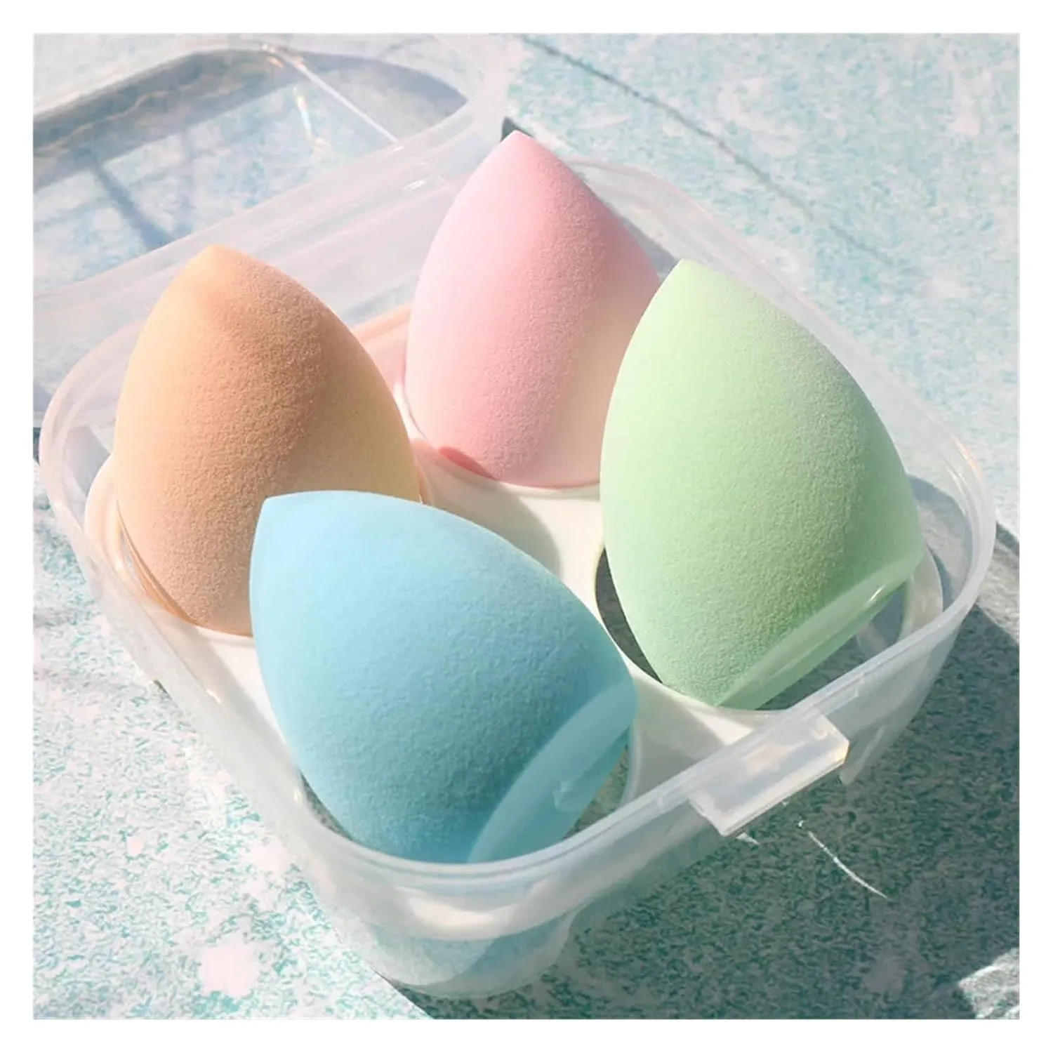 SBTRKT 4pcs Makeup Blender Cosmetic Puff Makeup Sponge With Storage Box Foundation Powder Sponge Beauty Tools Women Make Up Accessories (Color : 07)