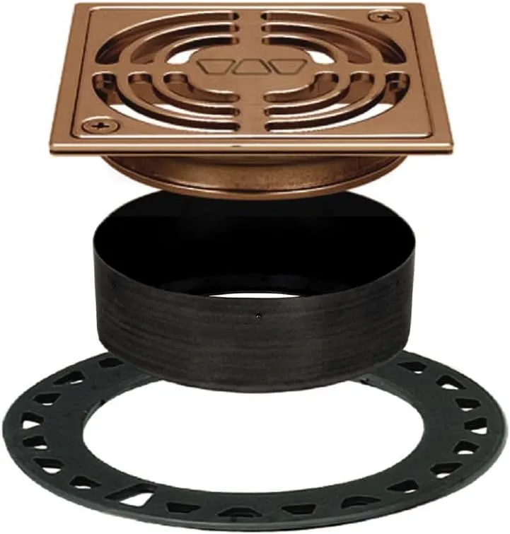 Schluter Kerdi-Drain Grate Kit Contour with Integrated Slope Bonding Flange - Ideal for Bathroom or Wet Rooms - 4" Brushed Copper, Adjustable - KD4GRKAKGB