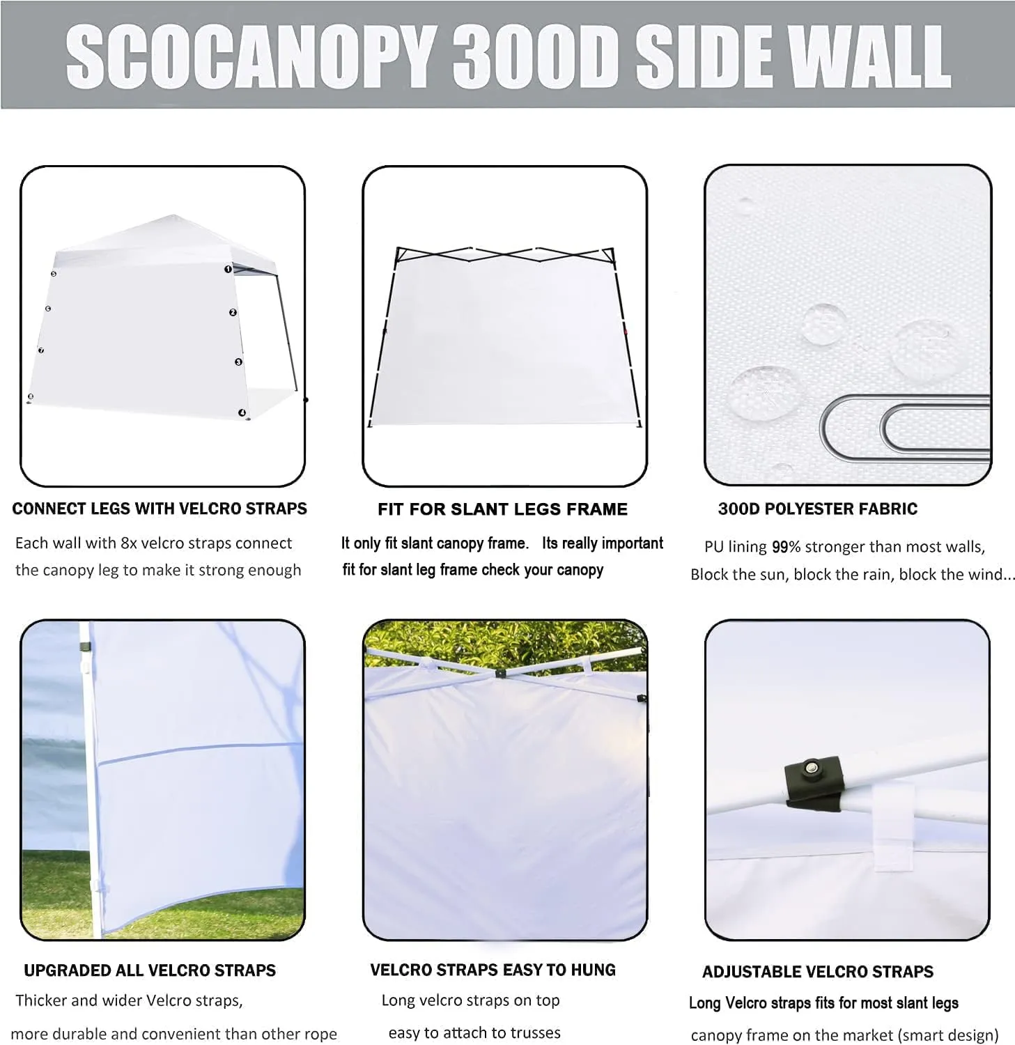 SCOCANOPY SideWall for 10x10ft Slant Leg Canopy Frame, 3 Pack SunWall Only,Gray