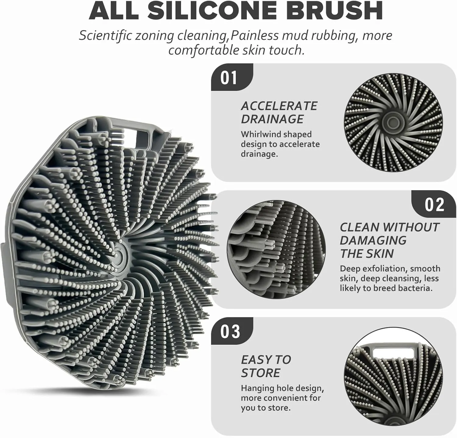 SCRUBBIES™ for Body,Food-Grade Soft Silicone, Body Scrubber Shower Brush Handheld Men and Women,Fit Sensitive Skin ，Gentle Exfoliating.2-Pack（Black Standard Size）