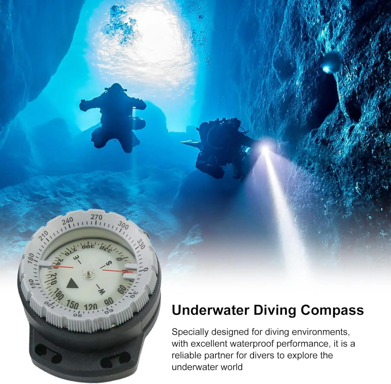 Scuba Diving Compass - Waterproof Underwater Scuba Compass with Rope | 50m Elastic Rope Compass | Water Sports Glowing Compass with Side Window | Scuba Diving Accessories