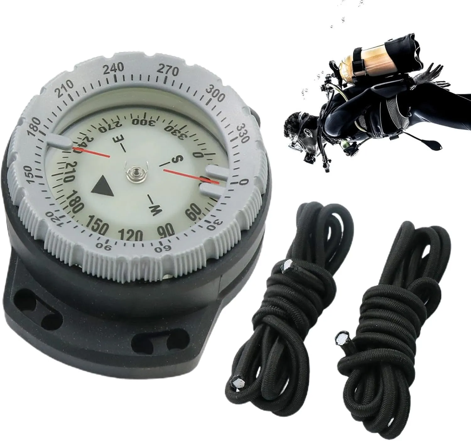 Scuba Diving Compass - Waterproof Underwater Scuba Compass with Rope | 50m Elastic Rope Compass | Water Sports Glowing Compass with Side Window | Scuba Diving Accessories