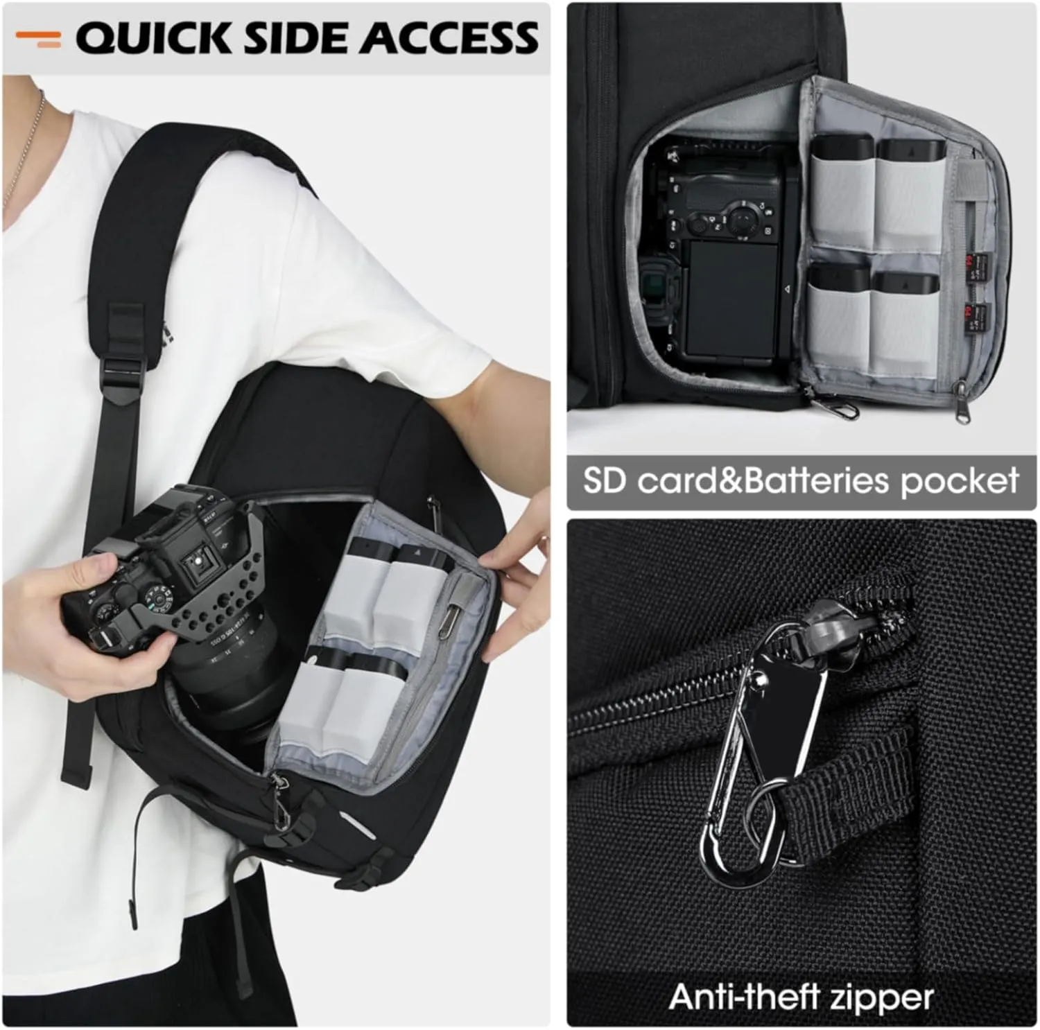 SDYSM Camera Bag Backpack Professional for DSLR SLR Mirrorless Camera Waterproof Laptop Back Pack 15.6 Inch with Rain Cover Anti Theft Travel Case Large Capacity Photography Backpack Black