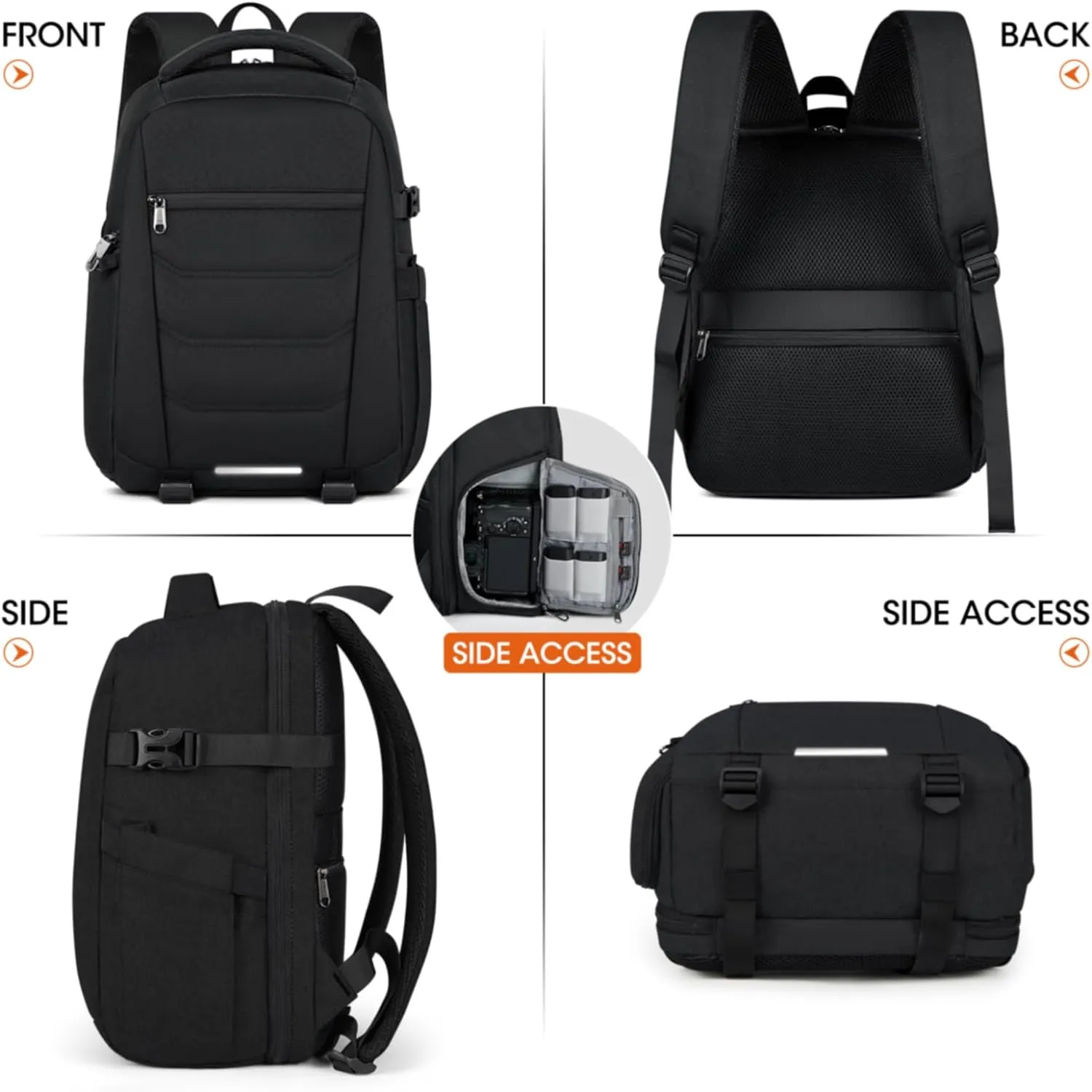 SDYSM Camera Bag Backpack Professional for DSLR SLR Mirrorless Camera Waterproof Laptop Back Pack 15.6 Inch with Rain Cover Anti Theft Travel Case Large Capacity Photography Backpack Black