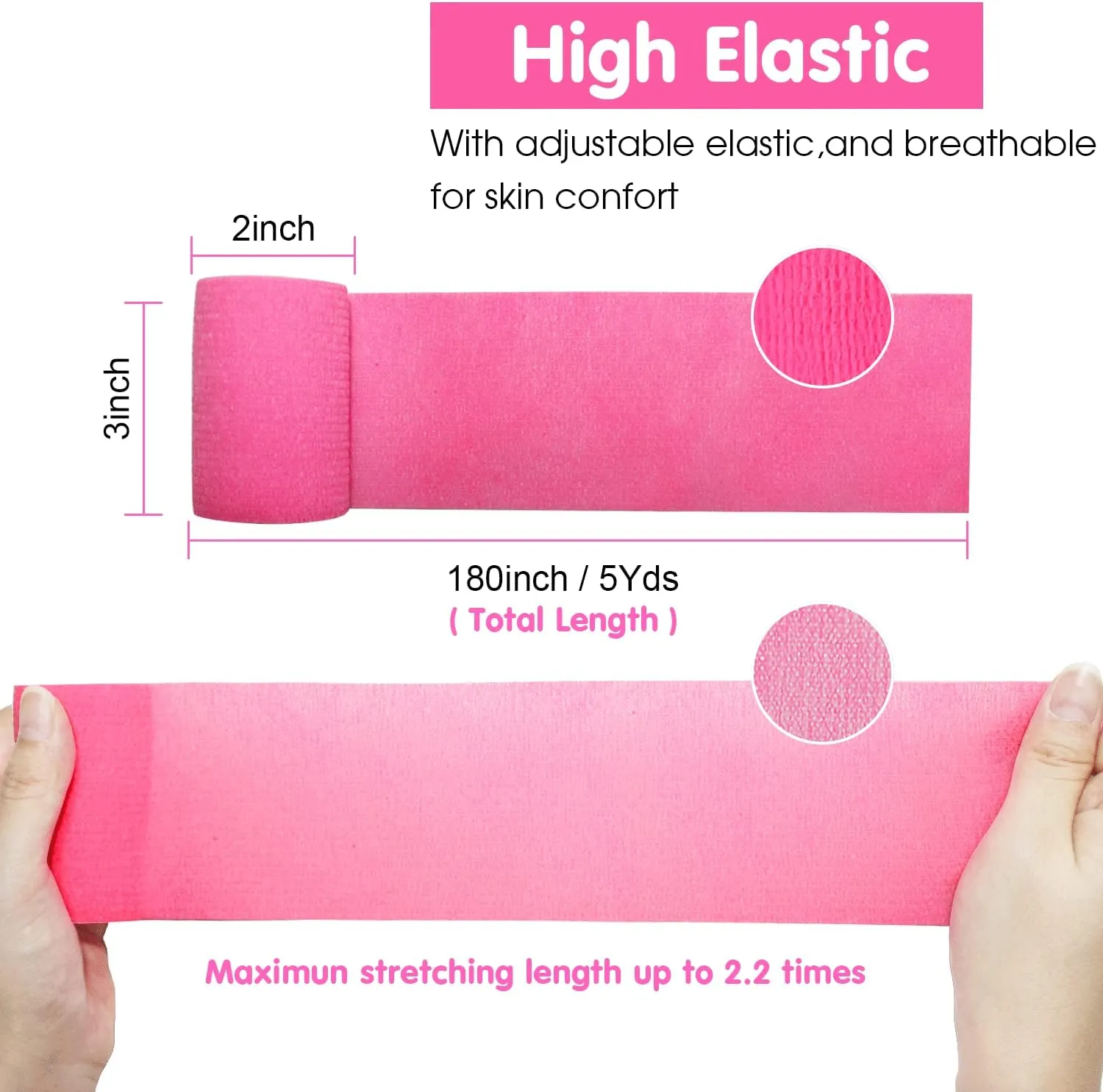 Self Adhesive Bandage Wrap 3" x5 Yards First Aid Stretch Sport Athletic Wrap Vet Tapes for Wrist Ankle Sprain and Swelling,Pink(12 Rolls)