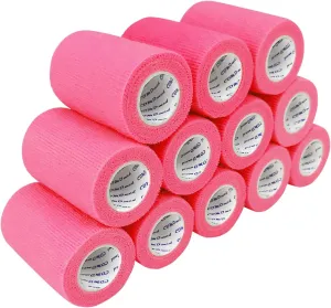 Self Adhesive Bandage Wrap 3" x5 Yards First Aid Stretch Sport Athletic Wrap Vet Tapes for Wrist Ankle Sprain and Swelling,Pink(12 Rolls)