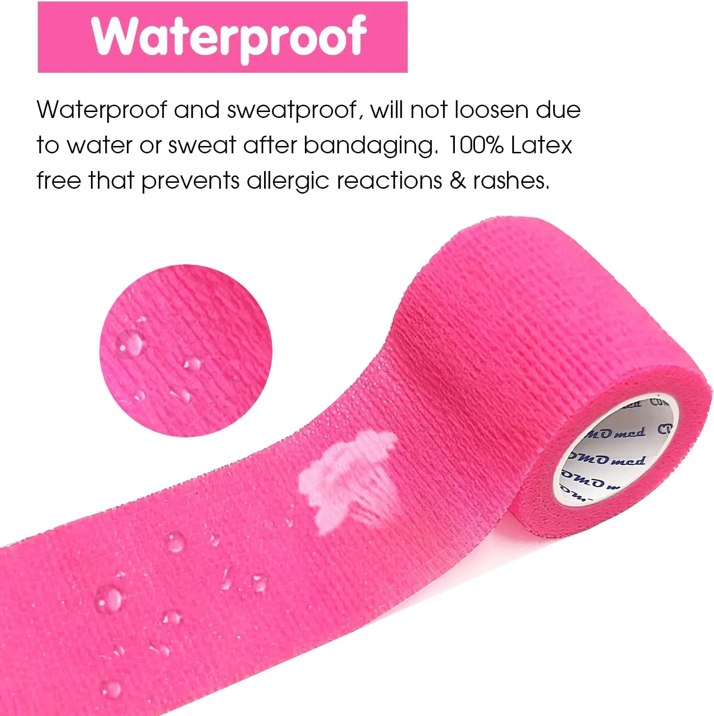 Self Adhesive Bandage Wrap 3" x5 Yards First Aid Stretch Sport Athletic Wrap Vet Tapes for Wrist Ankle Sprain and Swelling,Pink(12 Rolls)