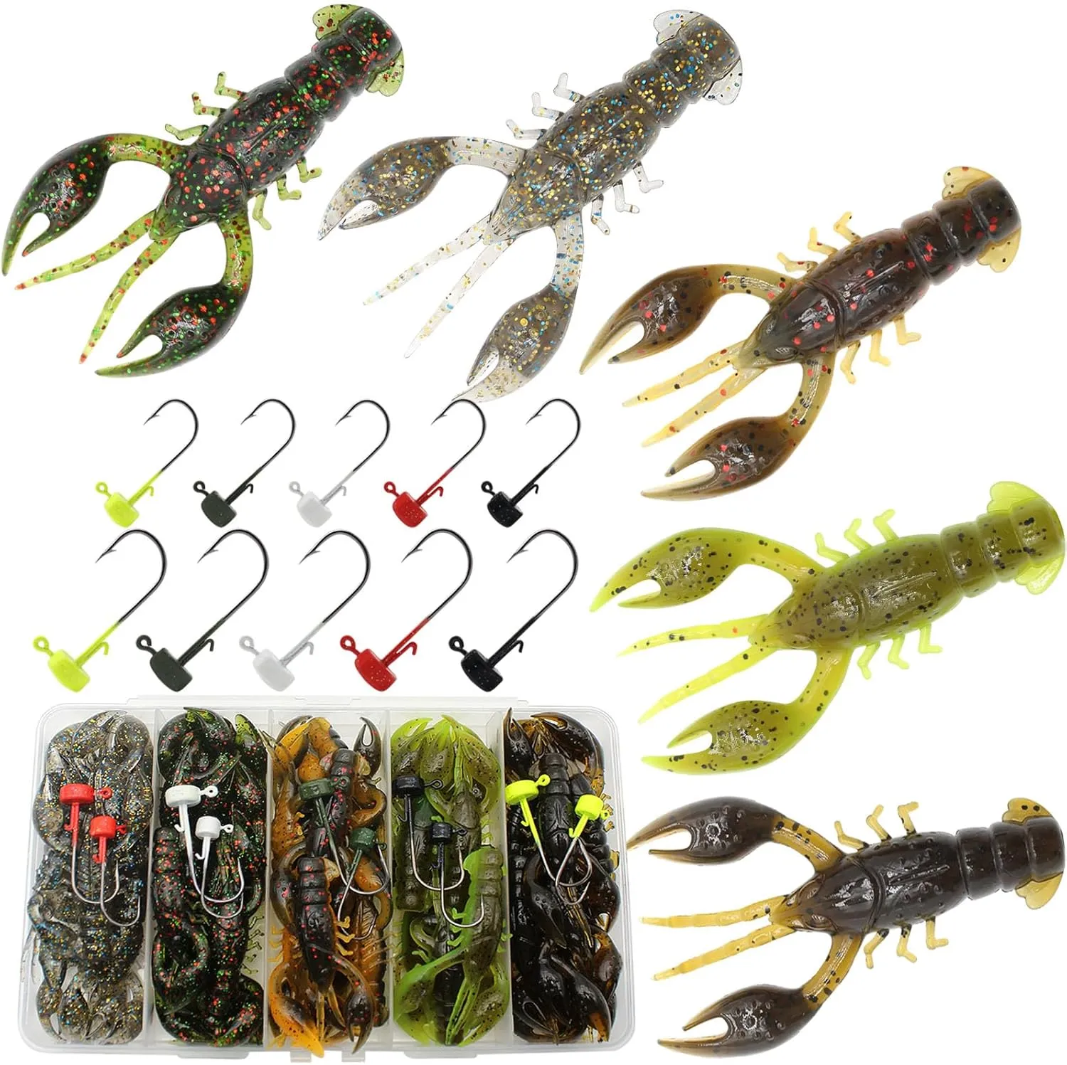 Senko Worms 50pcs Soft Plastic Worms Fising Lure for Bass Fishing Crawfish Lure Stick Swimbait Minnow with Ned Rig Kit