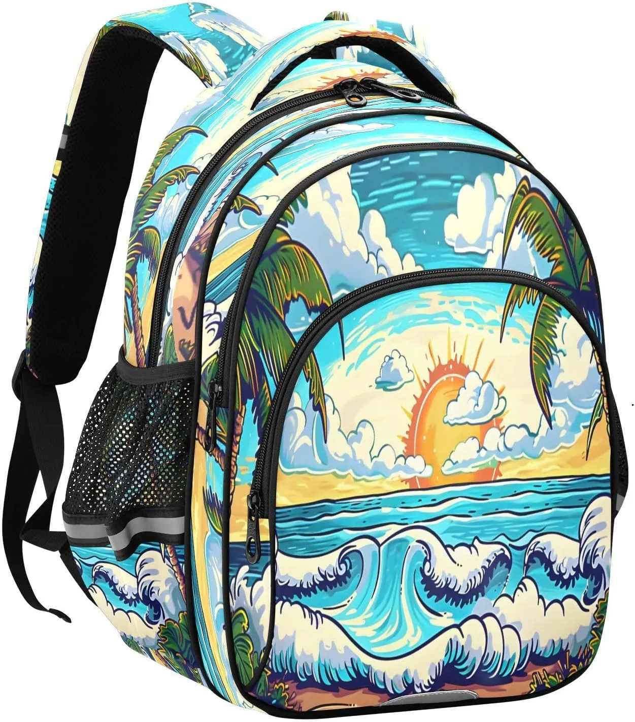 senya Backpack Toddler School Book Bag for Girls Boys Kids Travel Bag Cartoons Depict Palm Trees 8-14 Years Old