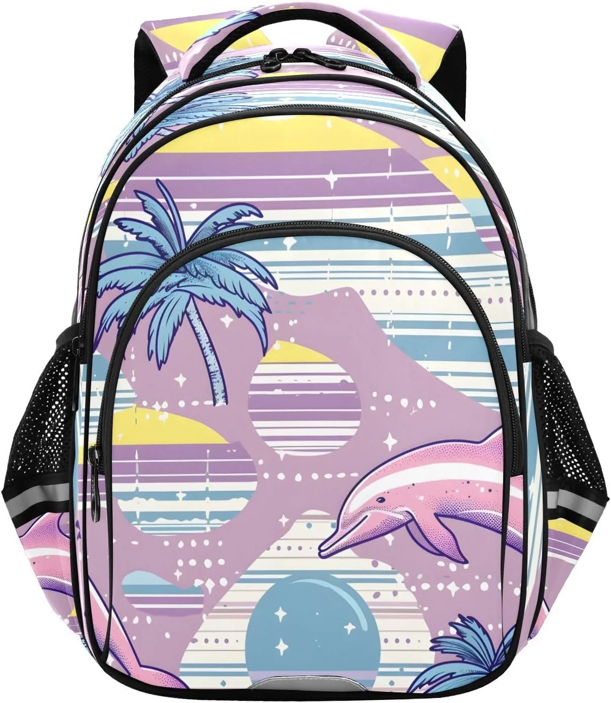 senya Backpack Toddler School Book Bag for Girls Boys Kids Travel Bag Pink Plam Tree with Jump Dolphin 8-14 Years Old