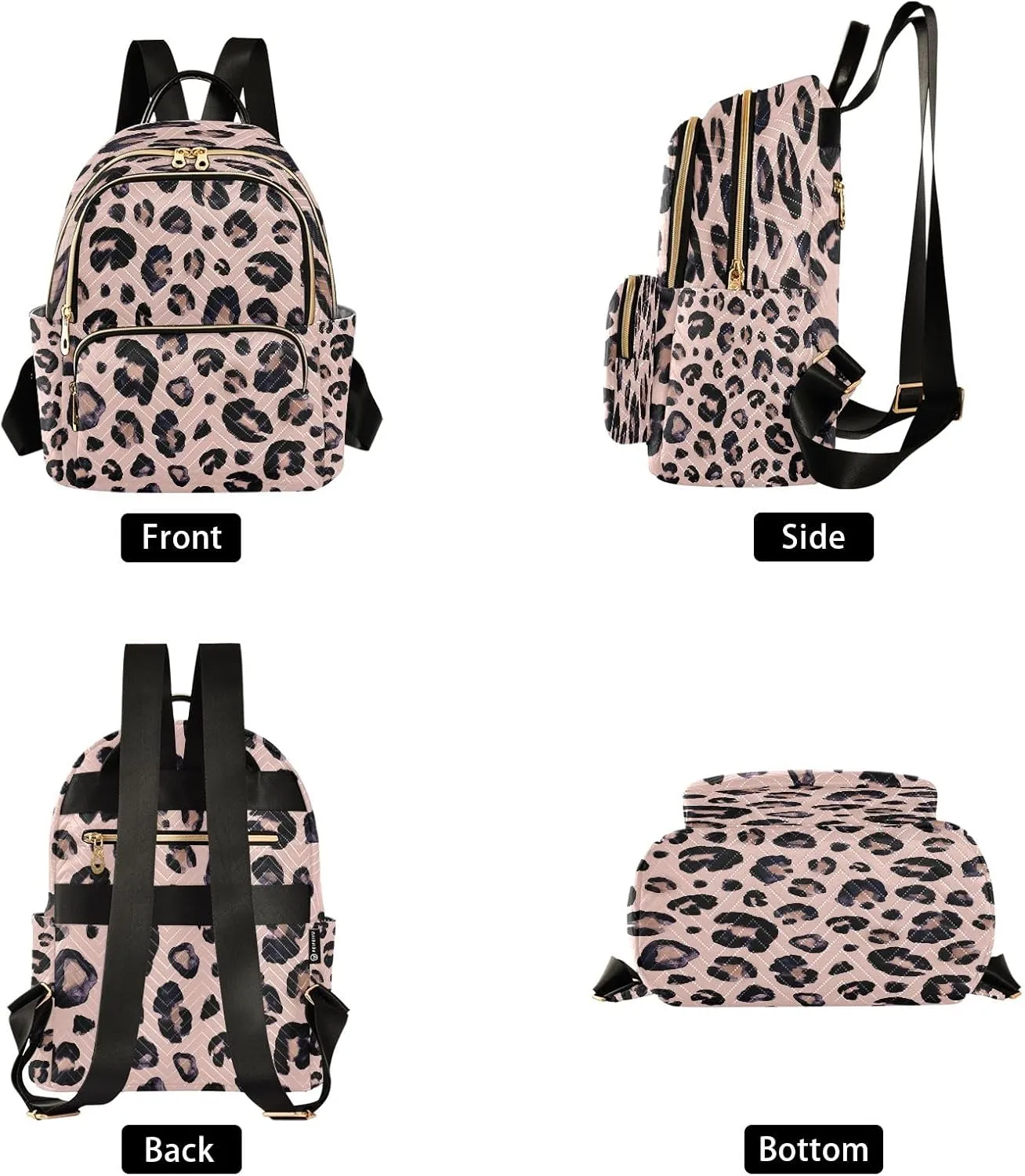 senya Pink Black Leopard Women Backpack Purse Travel Daypack Shoulder Bag