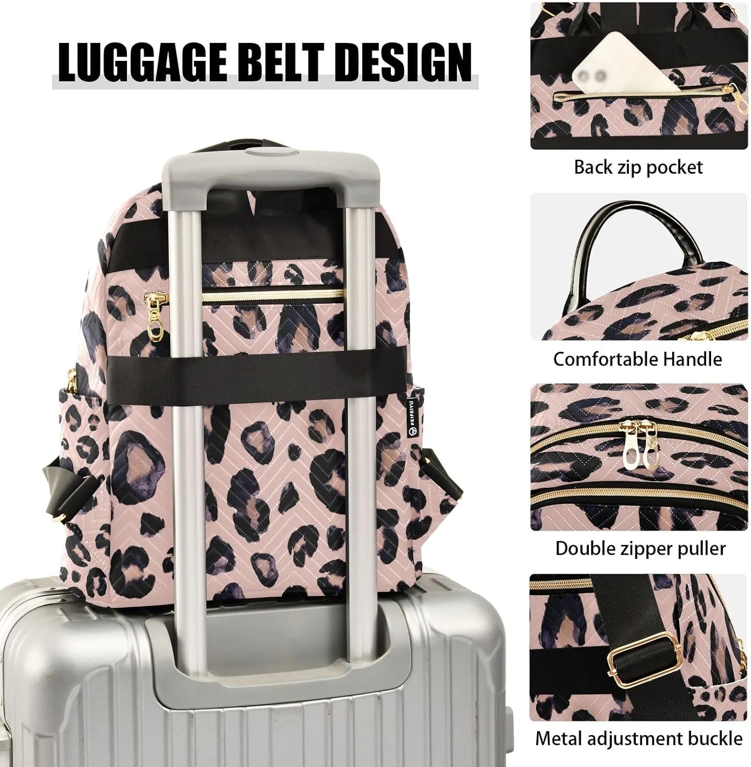 senya Pink Black Leopard Women Backpack Purse Travel Daypack Shoulder Bag
