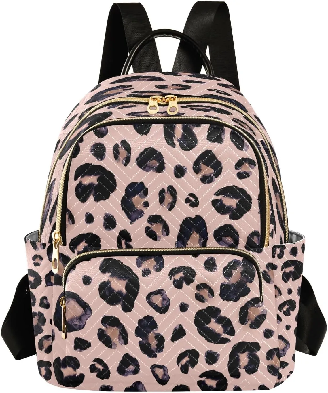 senya Pink Black Leopard Women Backpack Purse Travel Daypack Shoulder Bag