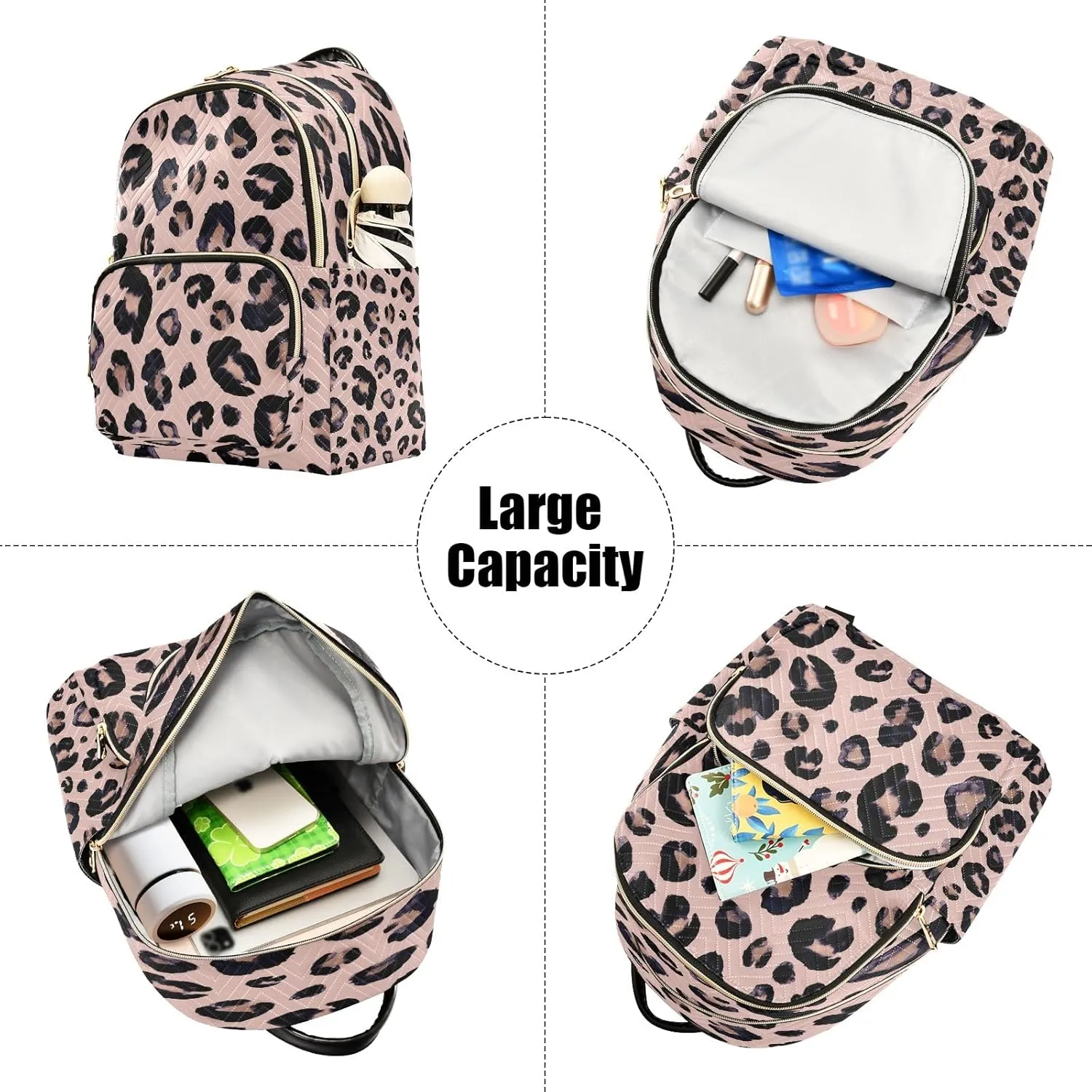 senya Pink Black Leopard Women Backpack Purse Travel Daypack Shoulder Bag