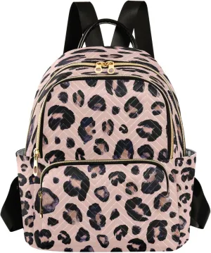 senya Pink Black Leopard Women Backpack Purse Travel Daypack Shoulder Bag