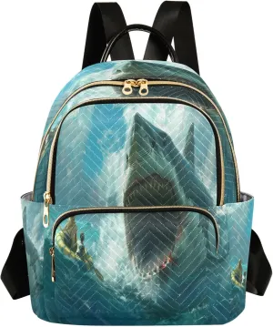 senya Shark Biting The Raft Women Backpack Purse Travel Daypack Shoulder Bag