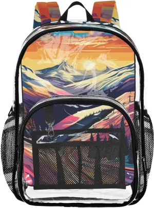 senya Transparent School Bag Colorful Sunset Rays Travel Backpack With Water-Resistant PVC Plastic Clear Bagpack