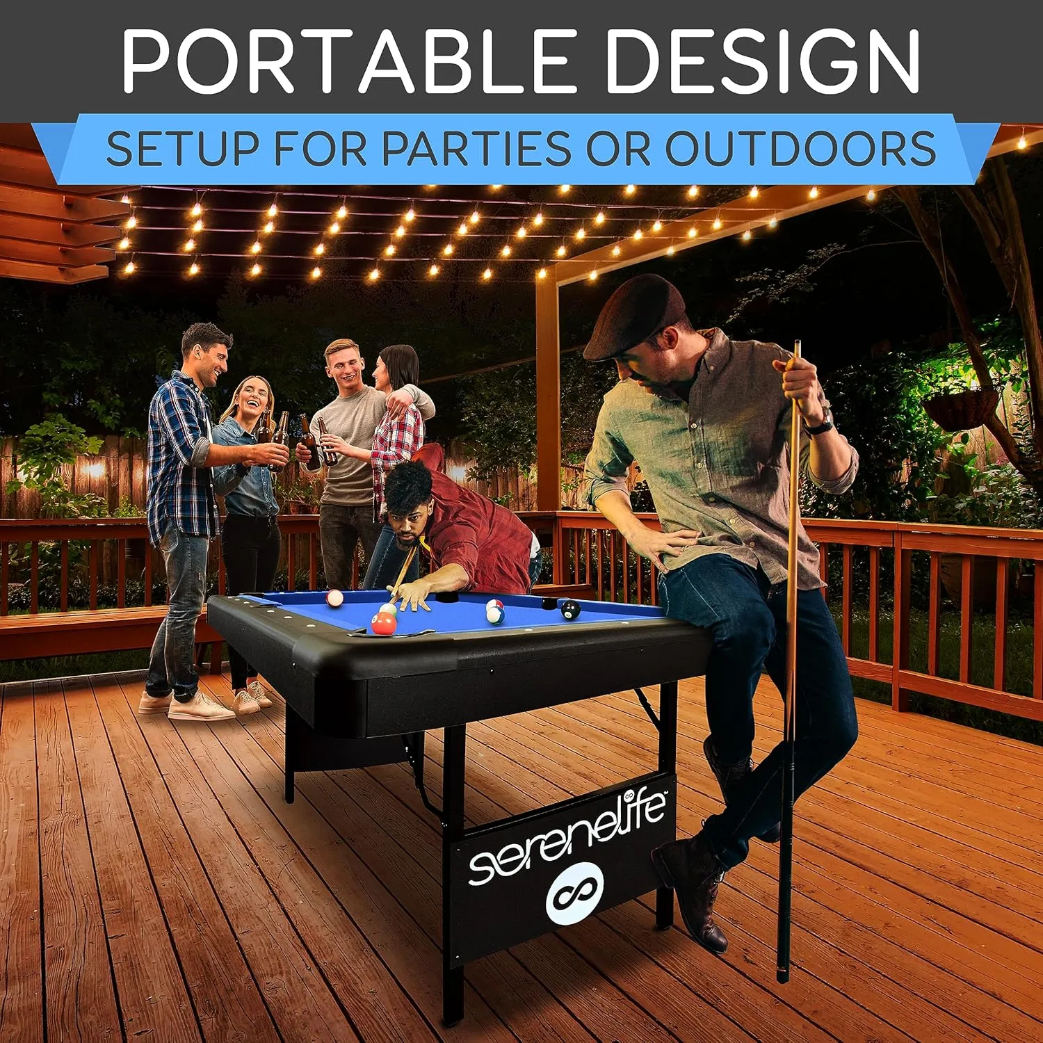 SereneLife 6-Ft Folding Pool Table - Best in Stability - Steel Frame, Fully Supported Slate, Welded Leg Supports with Safety Anti Collapse Locks, 128LB Heavy Duty Billiard Game and Accessory Set